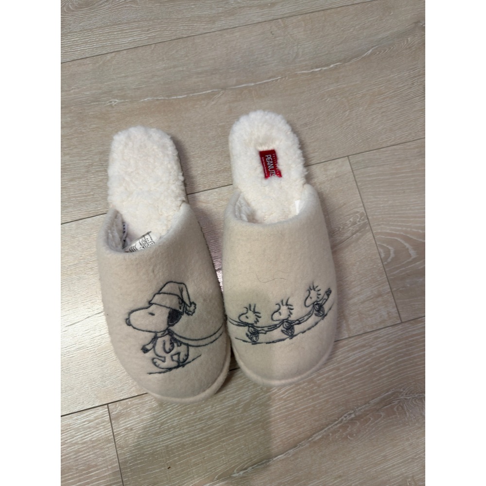 Peanuts Snoopy Woodstock Cream‎ Faux Shearling Scuff House Slippers Mens Medium - Picture 2 of 3